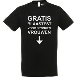 T-shirt Gratis blaastest voor dronken vrouwen | T-shirt met leuke tekst | T shirt grappig | Zwart | maat M
